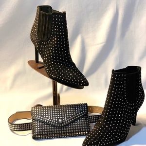Black Studded Ankle Boots & Belt Bag Bundle Set